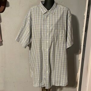 XL Tall 626 Vintage blue yellow white plaid shirt sleeve button down shirt